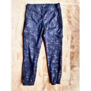 Bevy Flog Women Camo Cargo Jogger Pants Navy Blue Stretch Size 28 Made in Israel